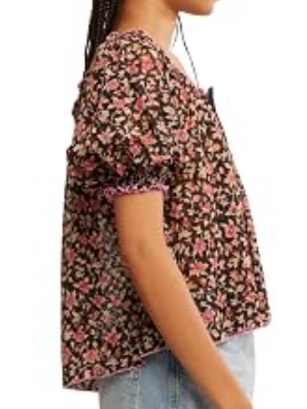 NEW Free People Peasant Top Stretch Flowy Puff Short Sleeve Fits M-L - Picture 10 of 15